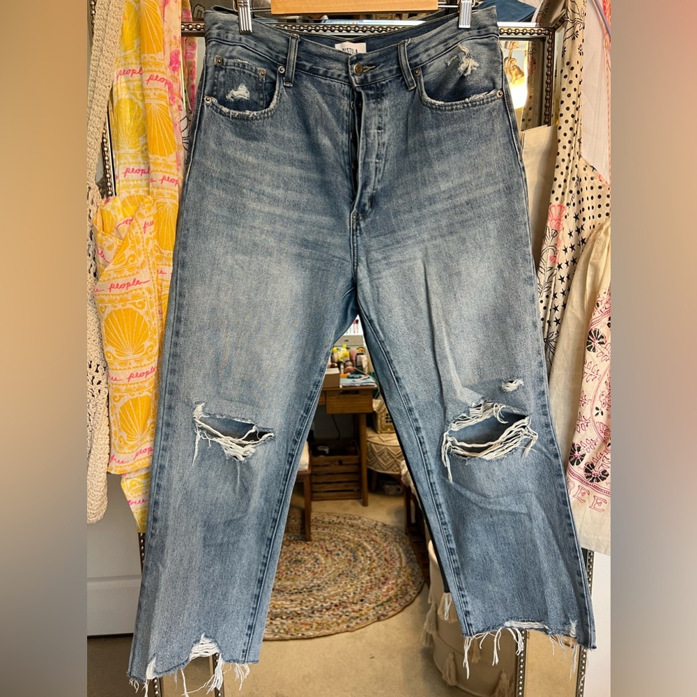 pistola Light Blue Distressed Straight Leg Jeans